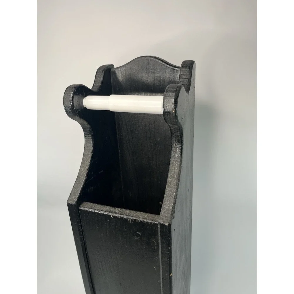 Black Wood Toilet Paper Holder Rustic Farmhouse Style Standing Dispenser